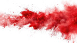 A dynamic burst of red powder explodes against a stark white background