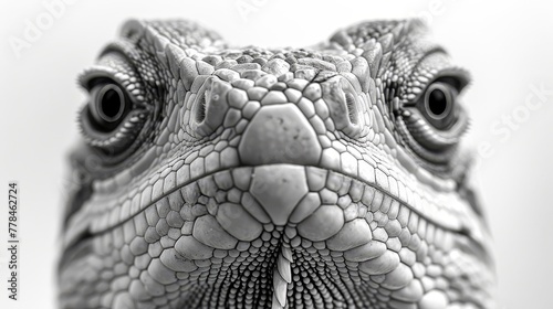 a close up of a lizard s face with very large black and white eyeballs on it s face.