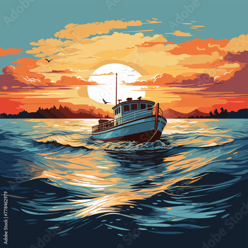 boat at sunset