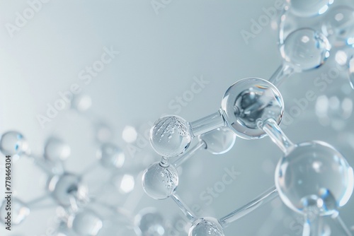molecular structure model. spherical elements connected by bonds, and the overall tone of the image is cool and scientific, abstract background