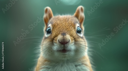 a close up of a squirrel's face with a blurry background and a blurry background behind it. © Mikus
