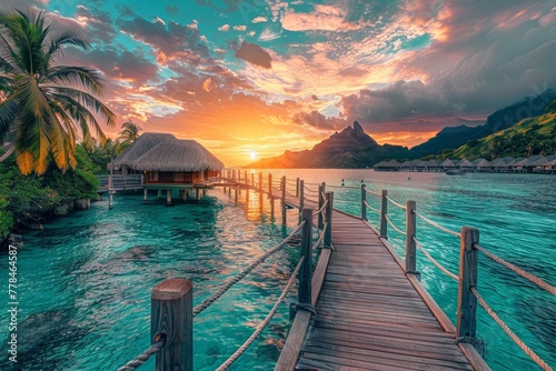 Dock Leading to Hut on Tropical Island