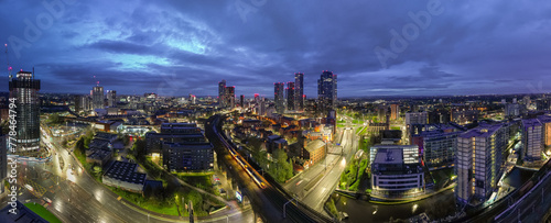 Photography The Sunrises over Deansgate Square, a residential skyscraper cluster on the southern edge of Manchester City Centre, UK
They are called, North, West, South ,East, The Blade, Beetham Tower and Three60