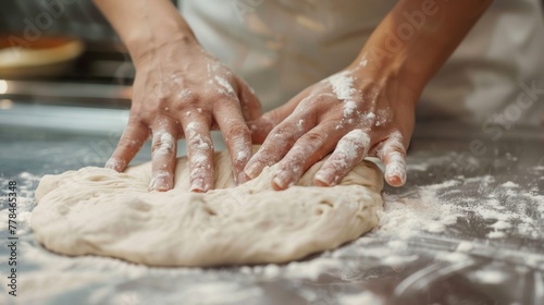 Chef preparing dough for baking in a kitchen