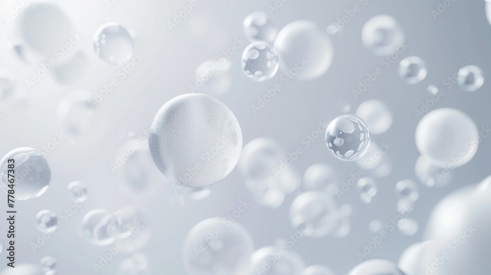 Digital illustration of ethereal white spheres of various sizes floating freely on a clear background.