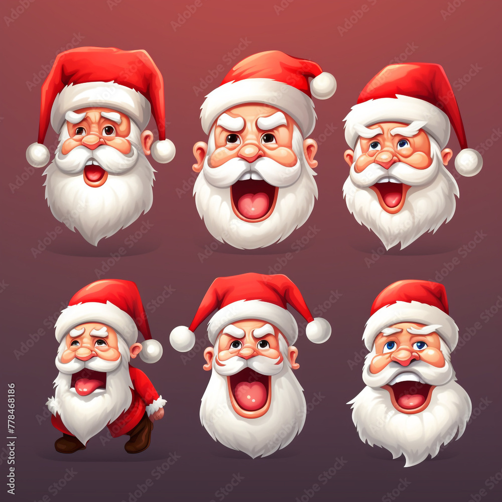 Santa Claus emoticons with various emotions сreated with Generative Ai