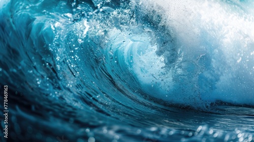 An ocean wave about to crash, filled with CO2 bubbles, indicating the absorption of CO2 by the oceans. photo