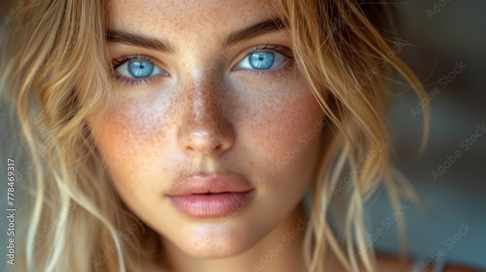 a close up of a woman with freckles on her face and freckles on her face and freckles on her face. a close up of a woman with freckles on her face and freckles on her face and freckles on her face.