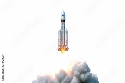 Ascending Dreamscape: Rocket Pierces the Sky in a Trail of Smoke. White or PNG Transparent Background..