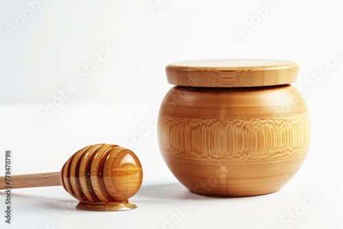 Wallpaper Mural Isolated Honey Pot and Dipper on White Background. Wooden Jar for Honey with Dipper. Perfect Package Design Element Torontodigital.ca