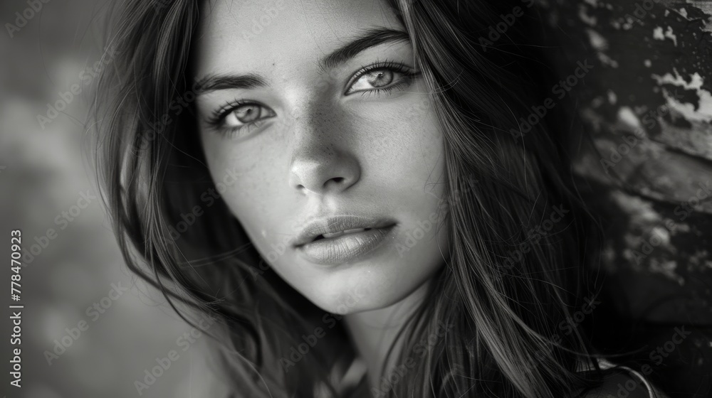 portrait of a beautiful woman with a long hair, black and white, real life photo, portrait of a beautiful woman with a long hair, black and white, real life photo,