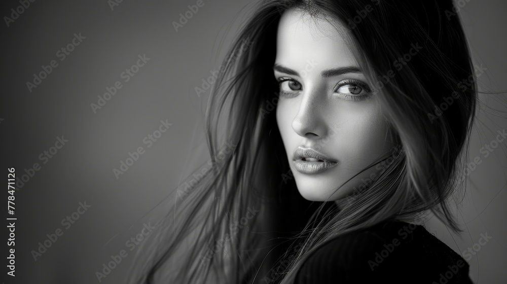 portrait of a beautiful woman with a long hair,