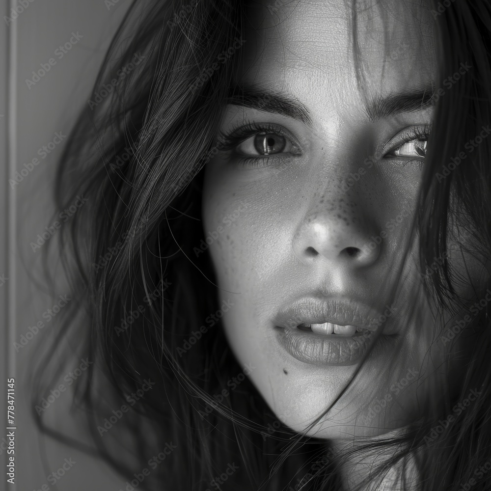 portrait of a beautiful woman with a long hair, black and white, portrait of a beautiful woman with a long hair, black and white,