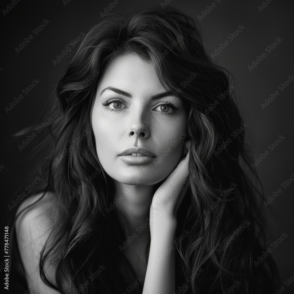 portrait of a beautiful woman with a long hair, black and white portrait of a beautiful woman with a long hair, black and white