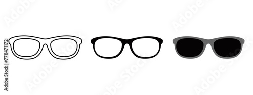 A set of glasses isolated. Vector glasses model icons. Sunglasses, glasses, isolated on white background. Silhouettes. Various shapes - stock illustration.