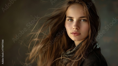 portrait of a beautiful woman with a long hair, 