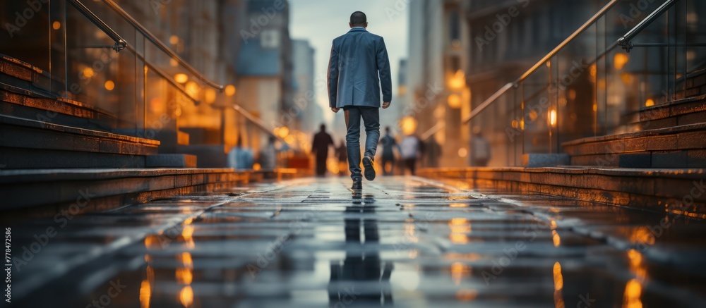 © GoDress - blured business people in fast movement walking up and down stair outside office
