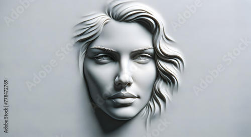 Woman's Face Emerging in Relief from Flat Surface