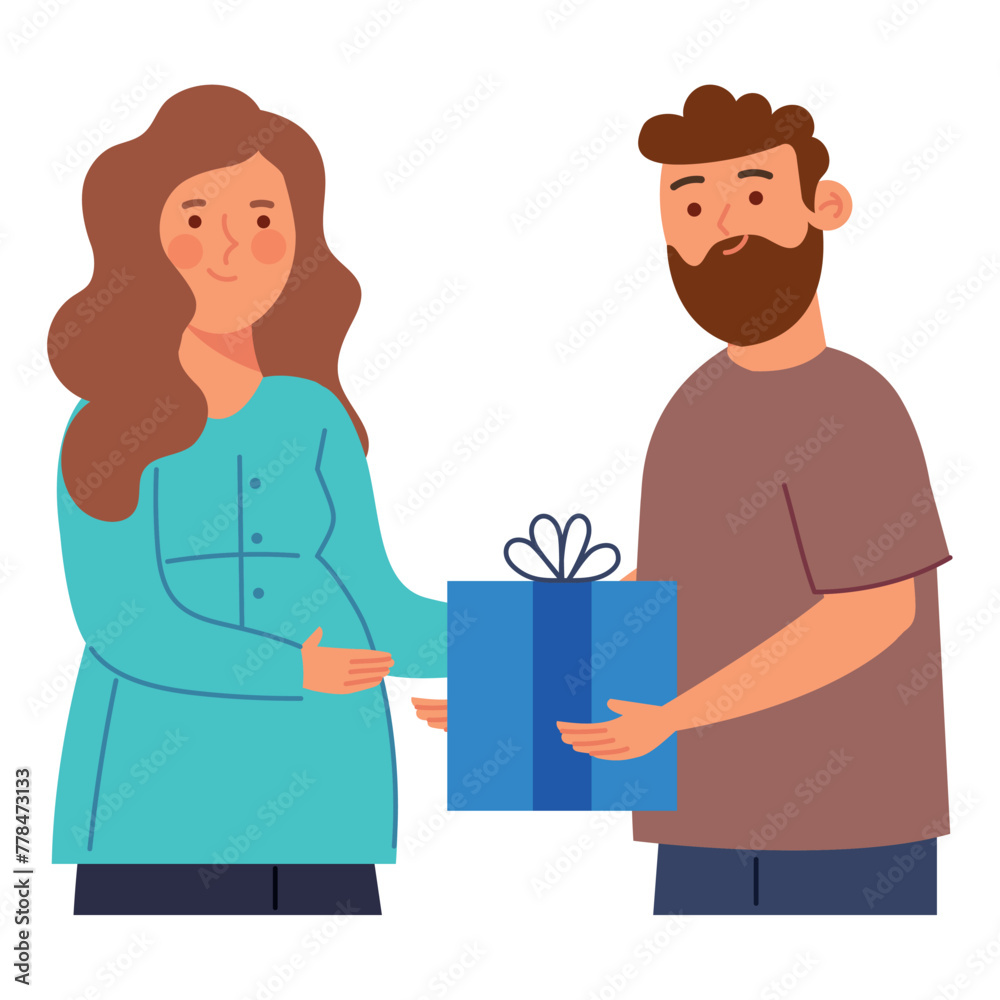 Obraz premium baby shower couple with gift