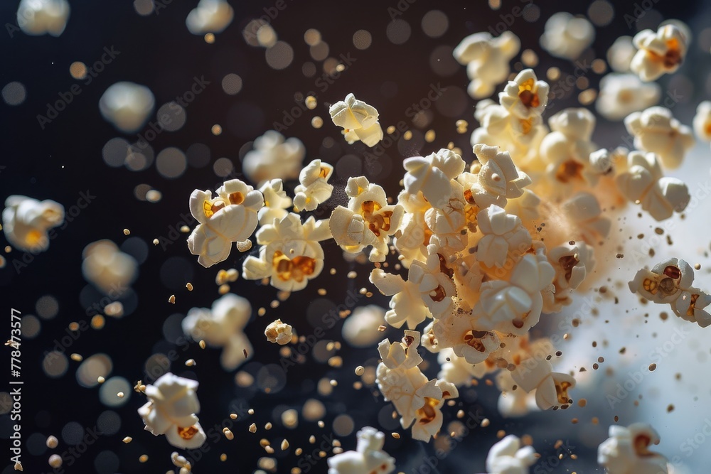 Popcorn Explosion, Flying Pop Corn, Cinema Concept, Copy Space Popcorn Explosion, Flying Pop Corn, Cinema Concept, Copy Space