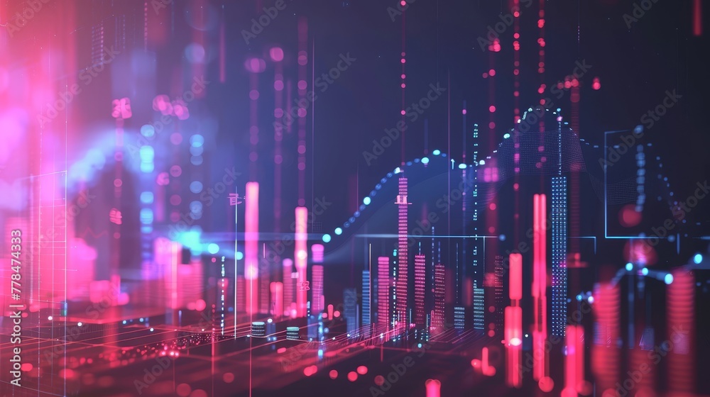 Digital stock market data with graphs and lights for a financial or economic concept Digital stock market data with graphs and lights for a financial or economic concept