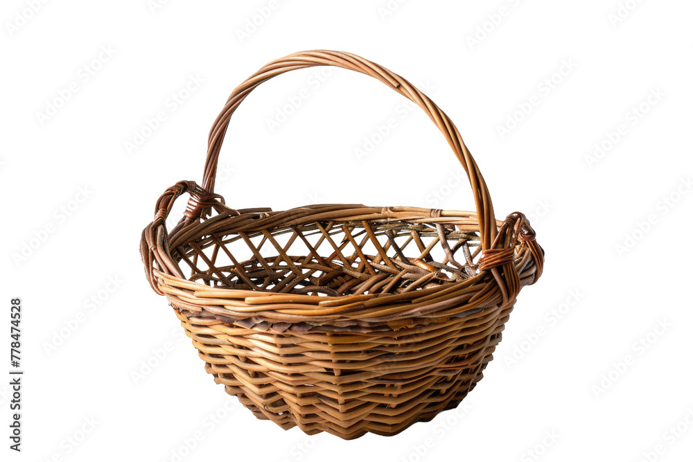 Delicate Dreams: A Wicker Basket Weaving Tales of Simplicity. White or PNG Transparent Background.