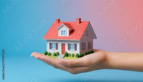 Hand holding house real estate and property model