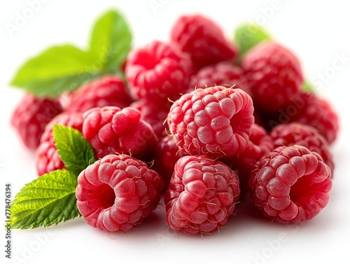 raspberries on white background