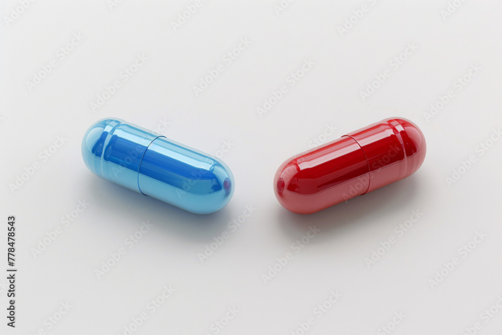 Single blue and red capsule on white Single blue and red capsule on white