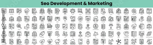 Set of seo development and marketing icons. Linear style icon bundle. Vector Illustration