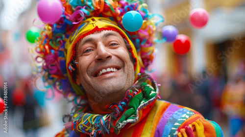 Man in carnival costume smiling