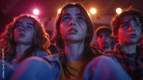 Teenagers watching a movie in a theater