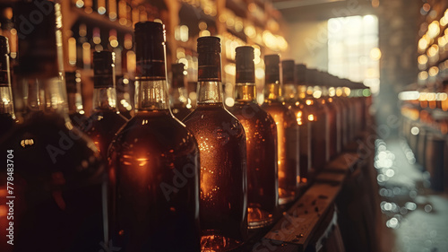 Rows of liquor bottles on a bar shelf.