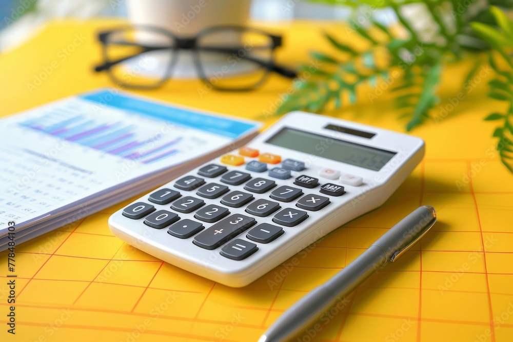 Calculator and Pen on Yellow Surface Calculator and Pen on Yellow Surface