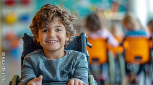Young Boy Sitting in Chair Smiling