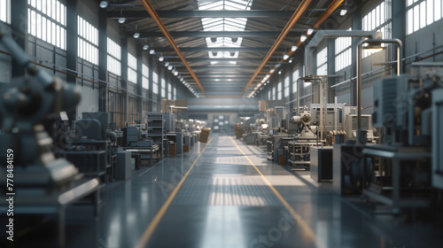 A manufacturing plant with rows of machinery, idle and silent, ready to spring into action