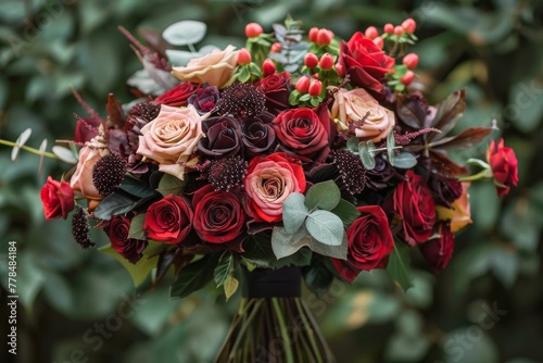 Bouquet of Red and Pink Roses With Greenery