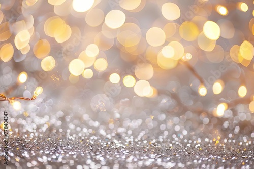 Defocused bokeh lights on white background, festive sparkling light effect, Christmas or party decoration © Lucija