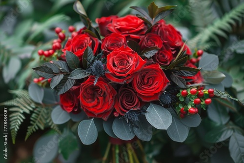 Bouquet of Red and Pink Roses With Greenery