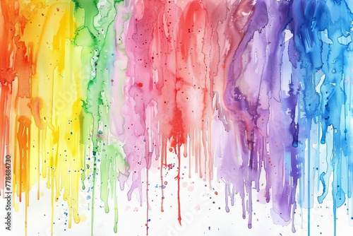 Abstract watercolor rainbow splash, vibrant color spectrum, paint splatters and drips, artistic background