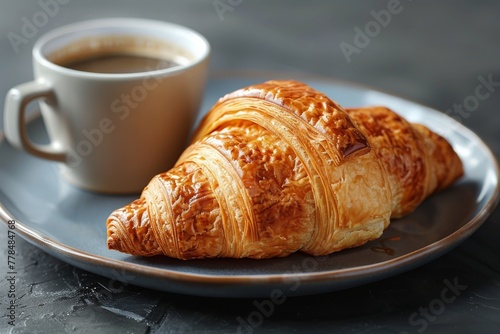 Croissant on Plate Next to Coffee Cup