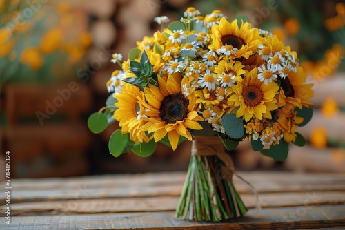 Vibrant Bouquet of Sunflowers and Other Flowers in a Vase