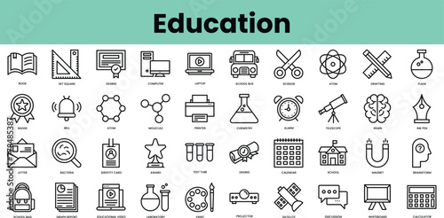 Set of education icons. Linear style icon bundle. Vector Illustration