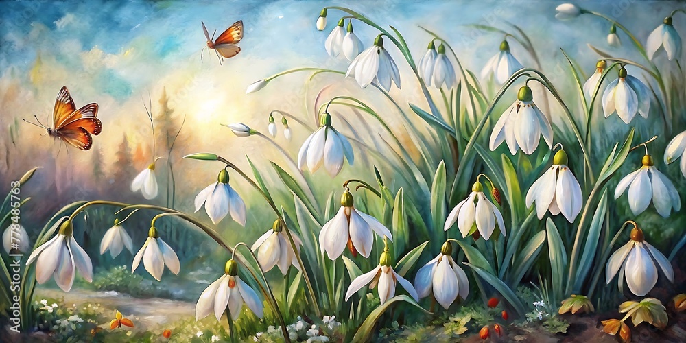 Obraz premium Beautiful Snowdrops flowers Oil Painting