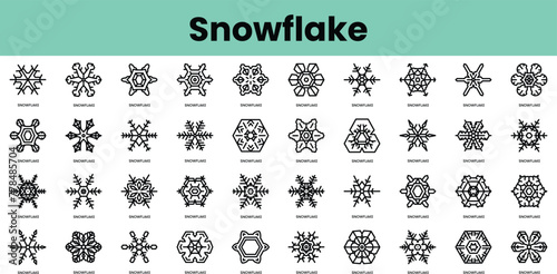 Set of snowflake icons. Linear style icon bundle. Vector Illustration