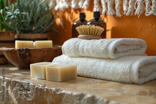 Stack of White Towels on Table