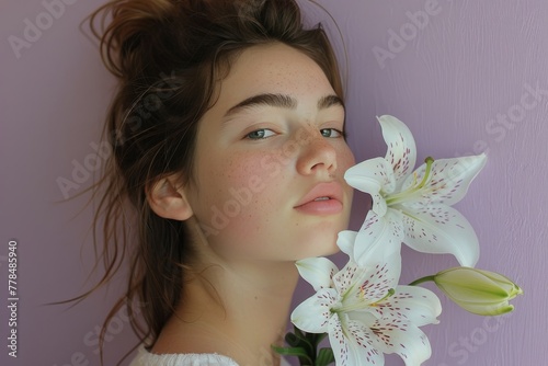 Woman Holding a Bouquet of White Flowers
