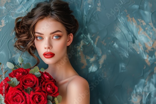 Woman Holding a Bouquet of Red Roses