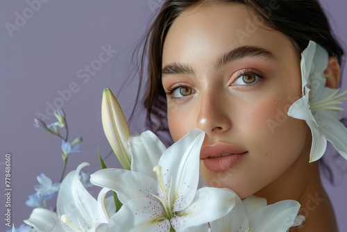 Woman Holding a Bouquet of White Flowers