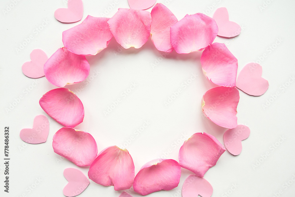 Rose petals round mockup frame. Love concept